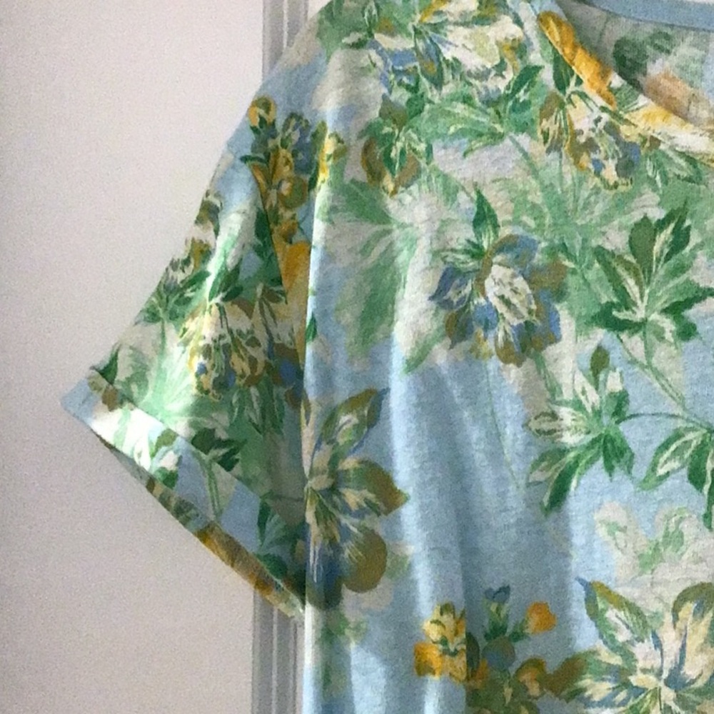 Talbots Blue and Yellow Floral Short Sleeve Top Size L - Picture 7 of 10